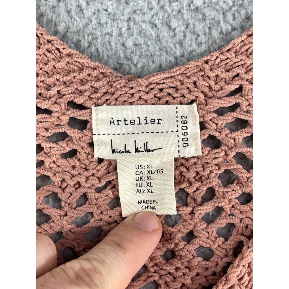 Artelier Nicole Miller Knit Sweater Womens XL Brown Open Knit Cardigan Buttons - Picture 6 of 12